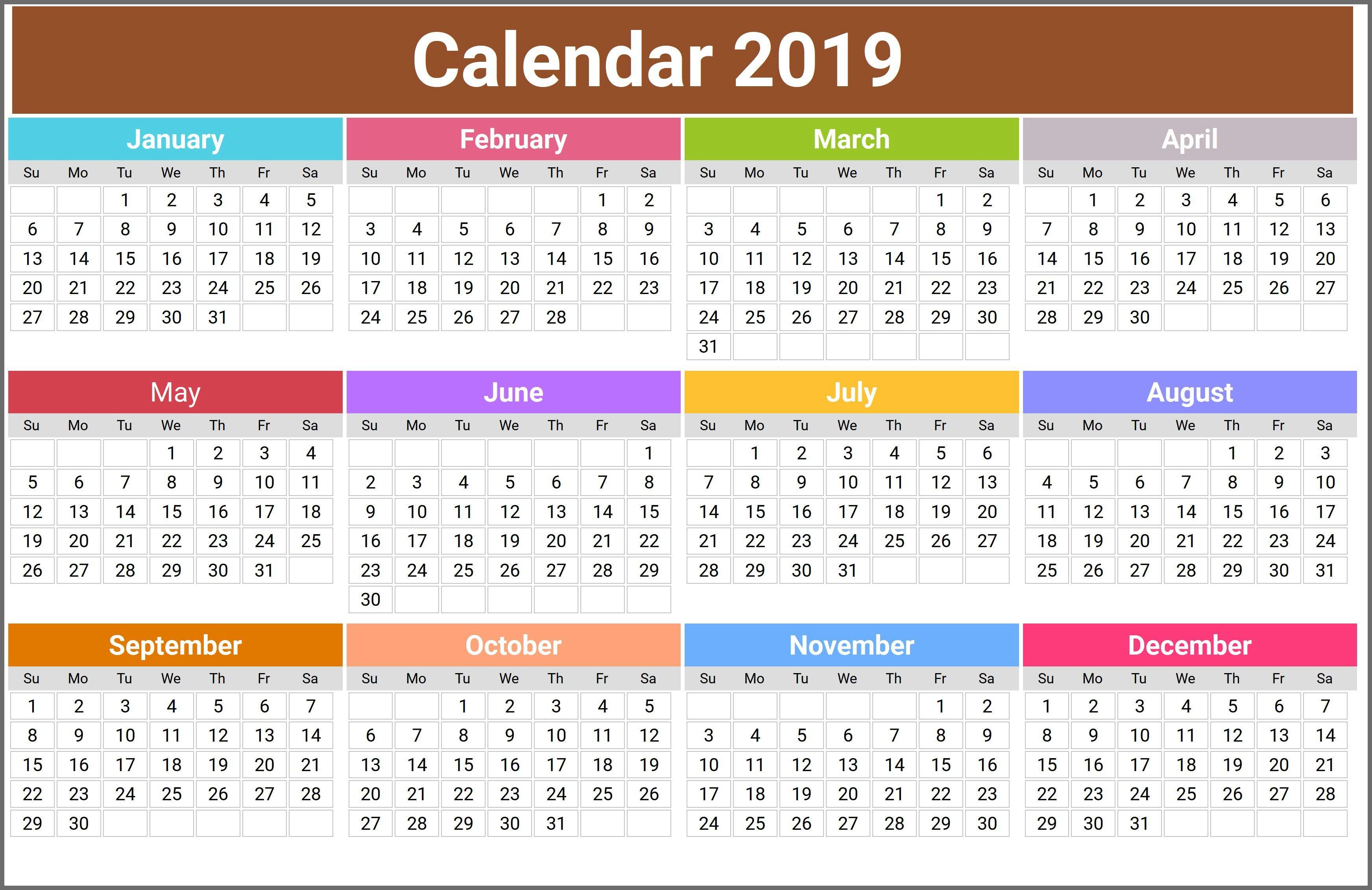 Free Printable Calendar 2019 : USA, UK, India, Canada | by Printable  Calendar | Medium, image size:3487x2261