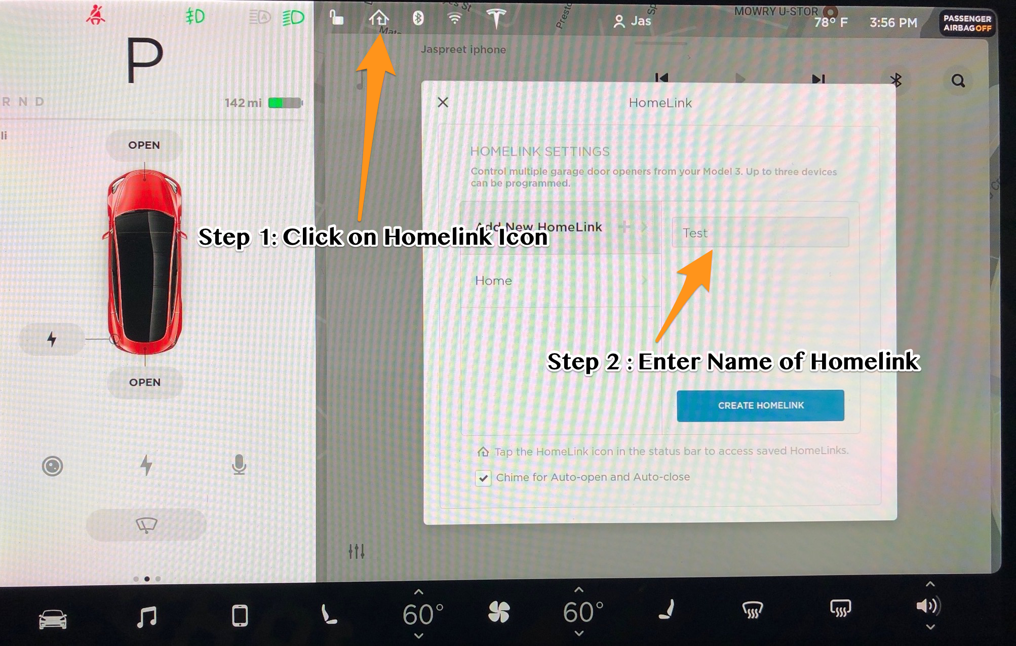 Model 3 syncup / setup with Chamberlain Garage Door Opener and