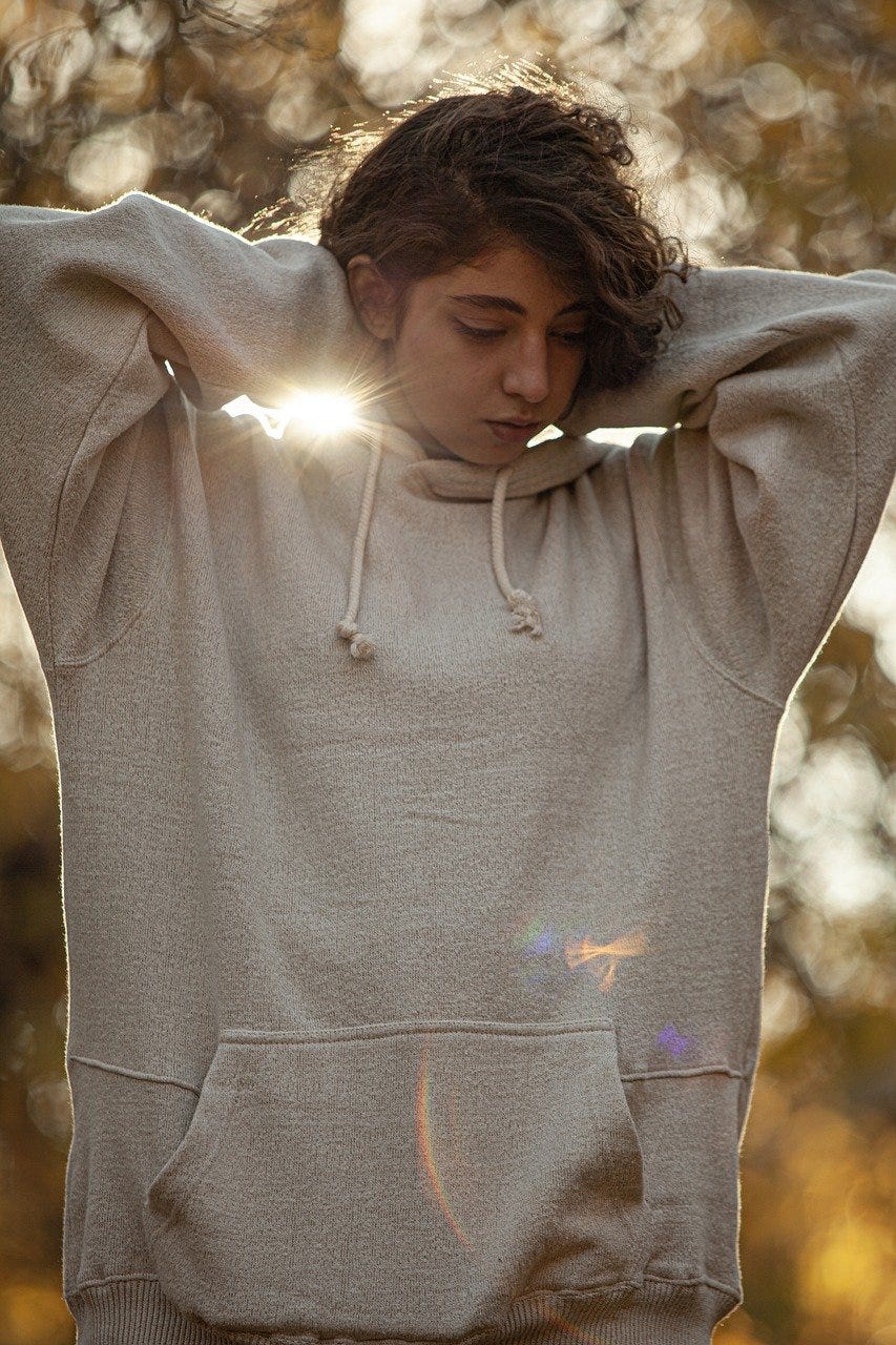 wearing a guys hoodie