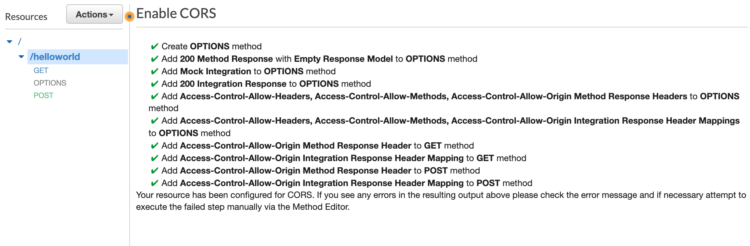 Enabled CORS (Screenshot by Author)