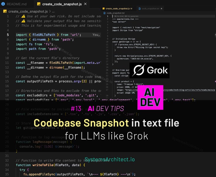 AI Dev Tips #13: Codebase Snapshot in text file (Node.js) for LLMs
