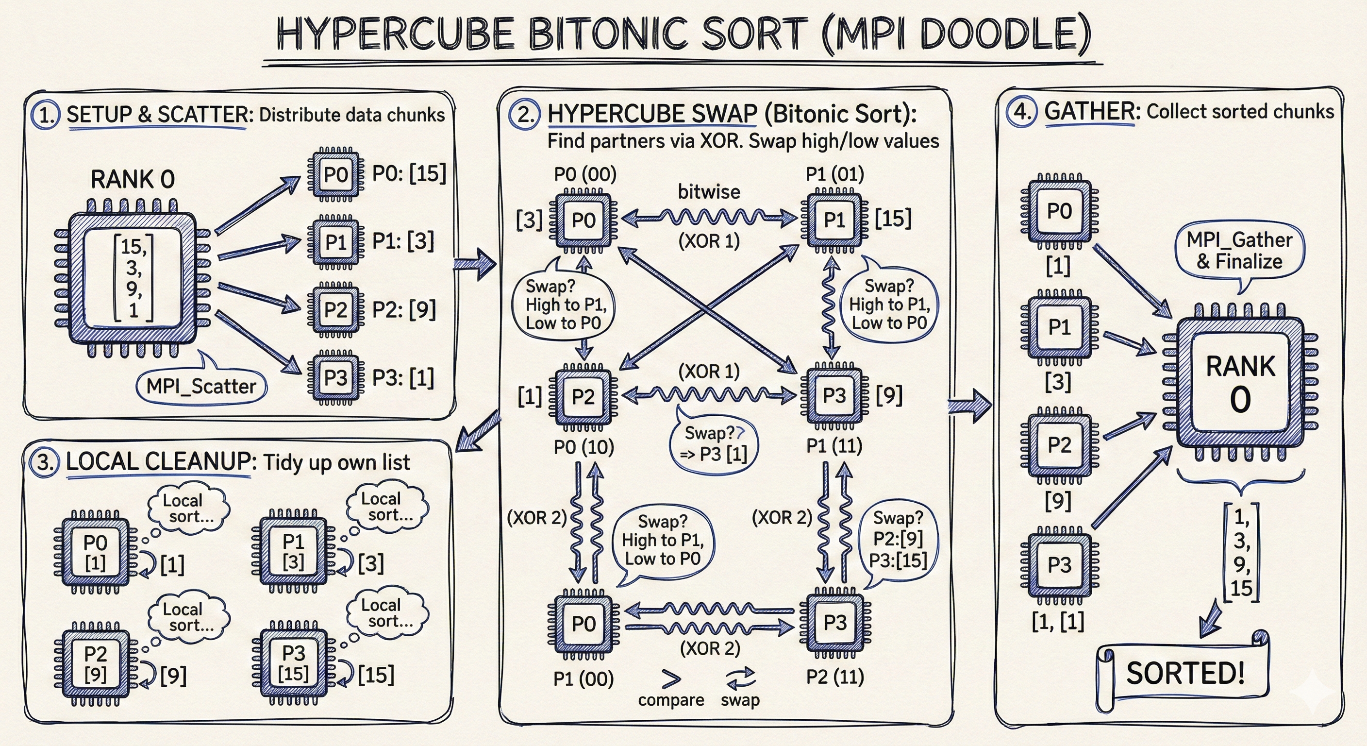 Hypercube Bitonic Sort with MPI full code in C program | by SrijitPaul, MSc  in AI | Jan, 2026 | Medium