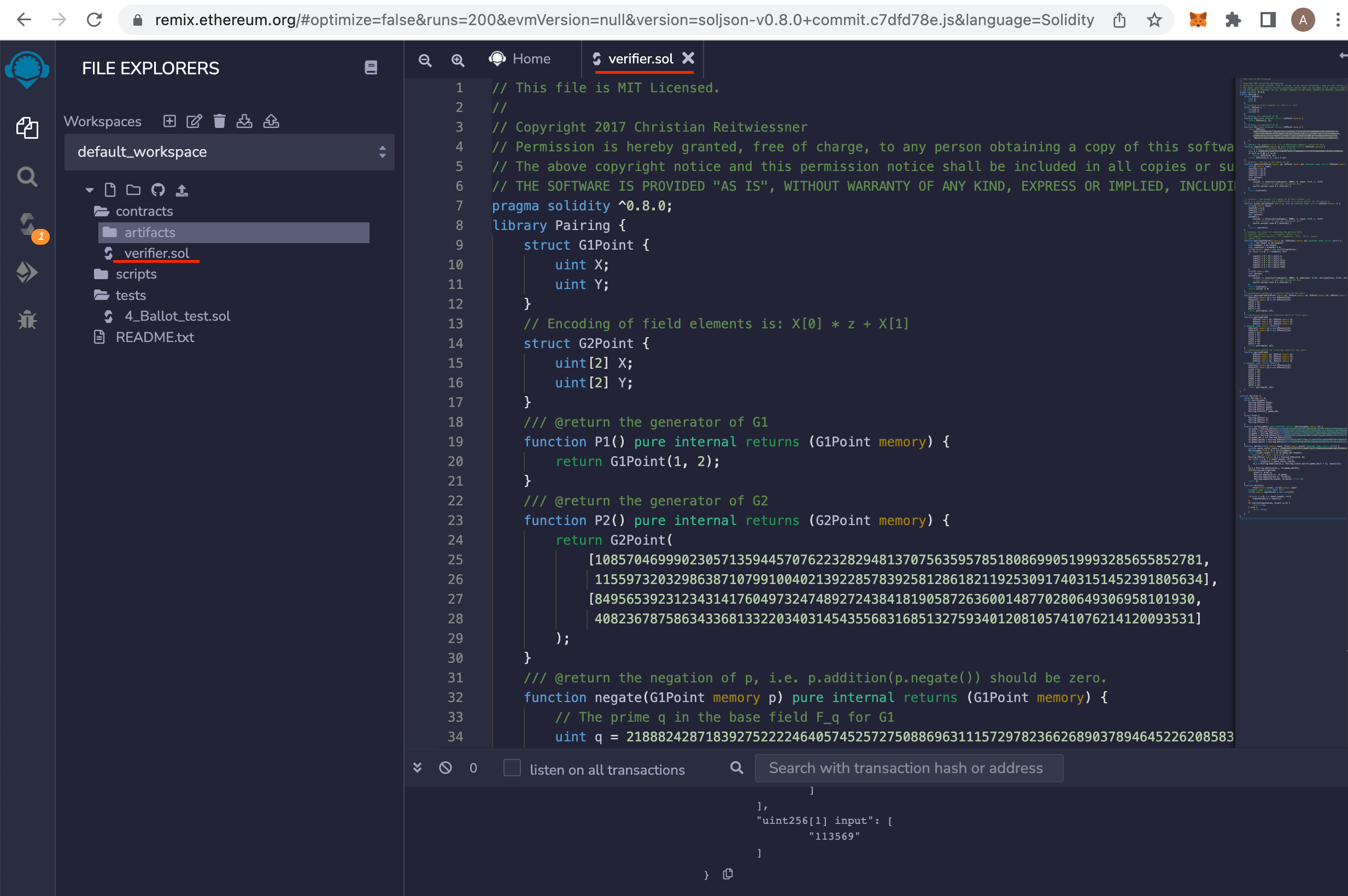 Creating simple zero-knowledge verifier contract with ZoKrates