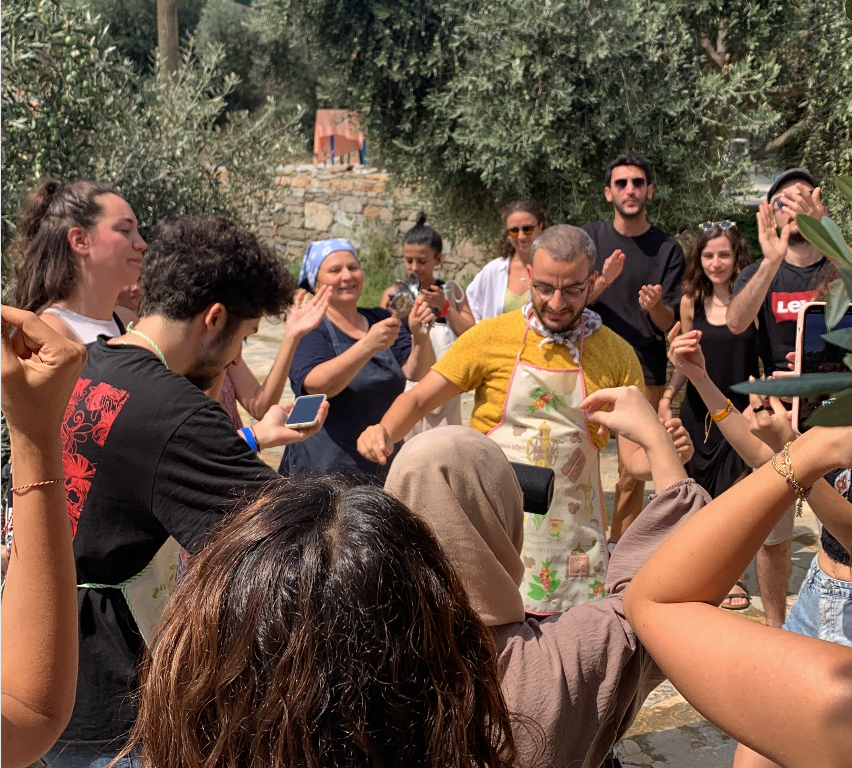 Ayten, the cook (left), A moment of dance and celebration with campus volunteers (right)