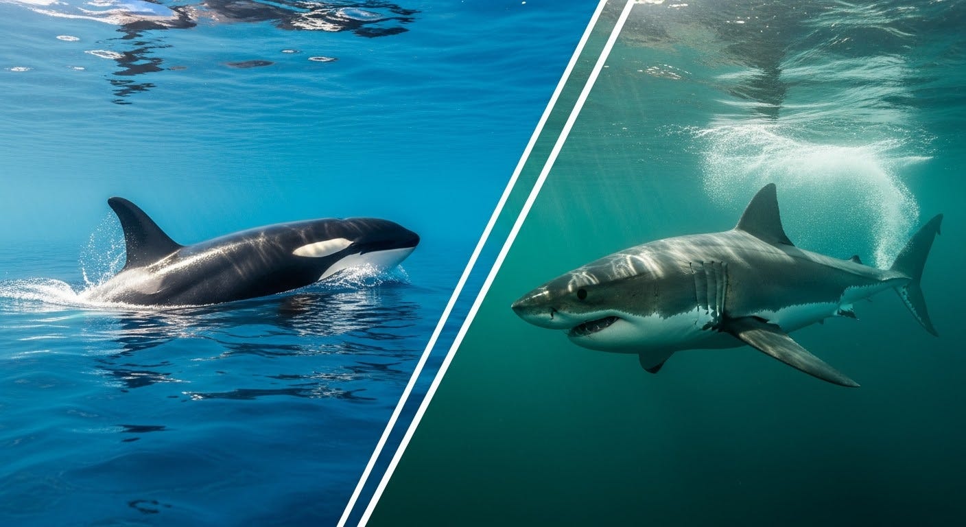 Orca vs. Great White Shark: The Ultimate Battle Between Ocean's Top  Predators | by Mustavi Tonoy | ILLUMINATION | Medium, image size:1408x768