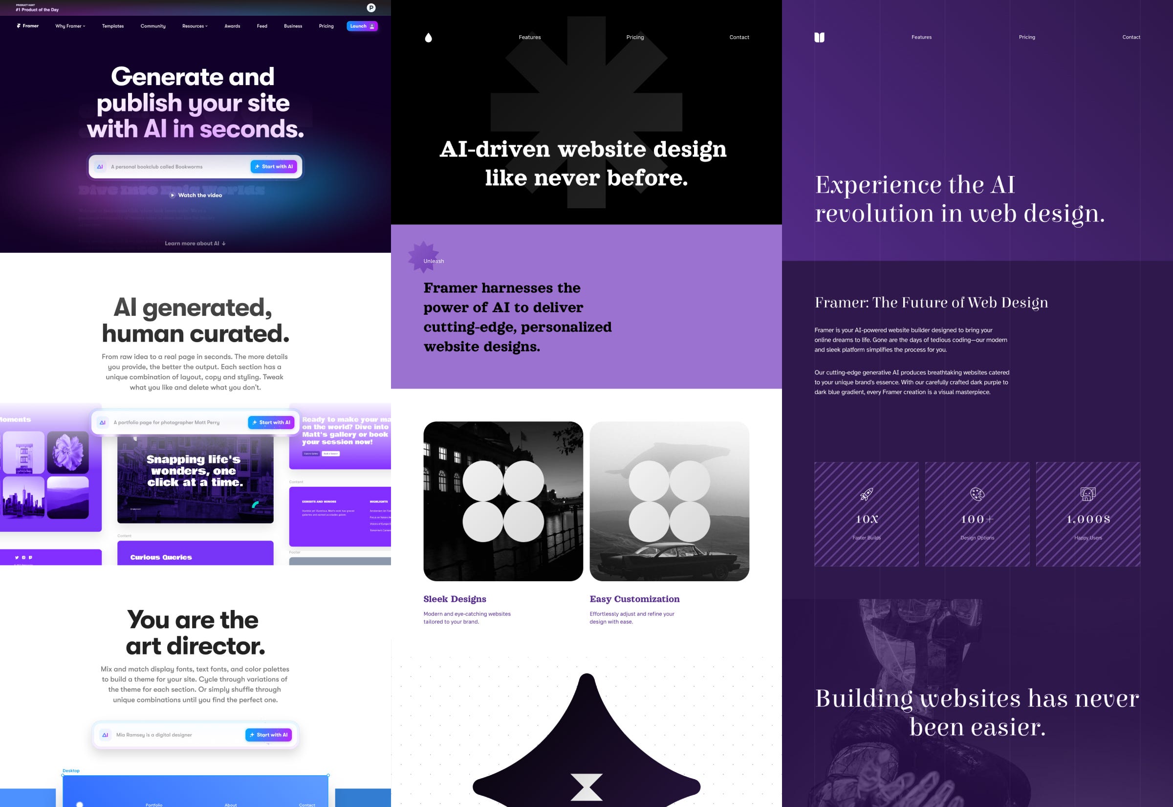 Here's the Framer landing page, and a couple of AI generated