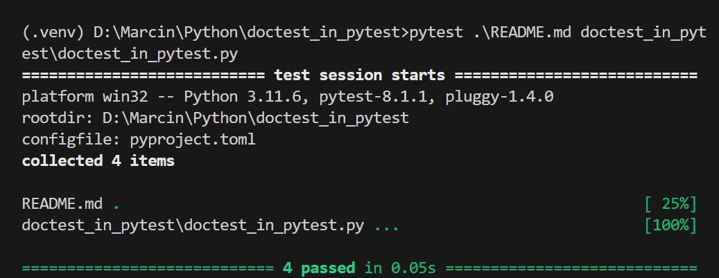 Run two doctest files in one pytest command. Image by author