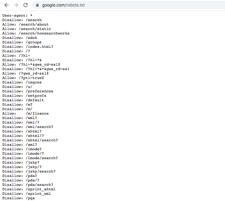 robots.txt file of Google.com