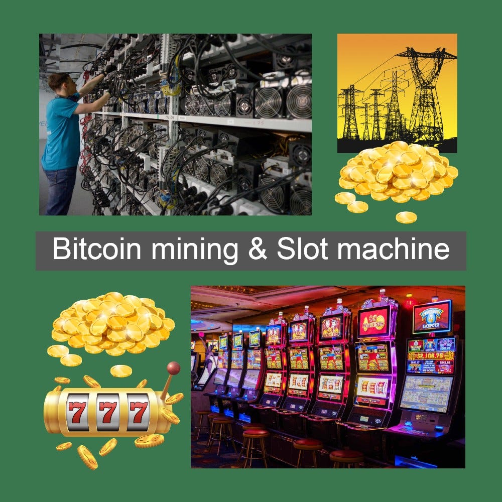 Bitcoin mining Vs. Slot machine. Round-the-clock, the miners are trying… |  by Mehran Kazeminia | Medium