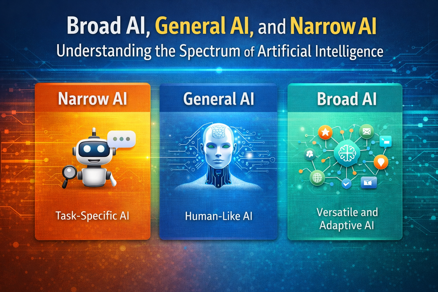 Broad AI, General AI, and Narrow AI: Understanding the different types of Artificial Intelligence |