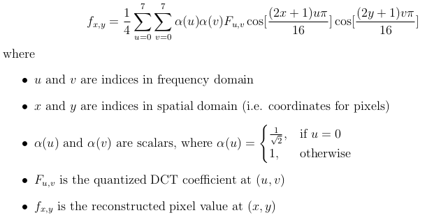 2D inverse DCT from Wikipedia.
