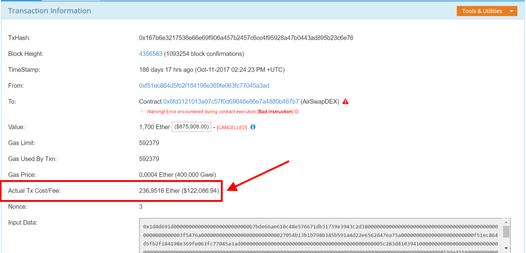 An Investor end up paying 236 ETH ($122,086) gas fees for a simple Ethereum  Tx | by Sowmay Jain | MoatFund | Medium