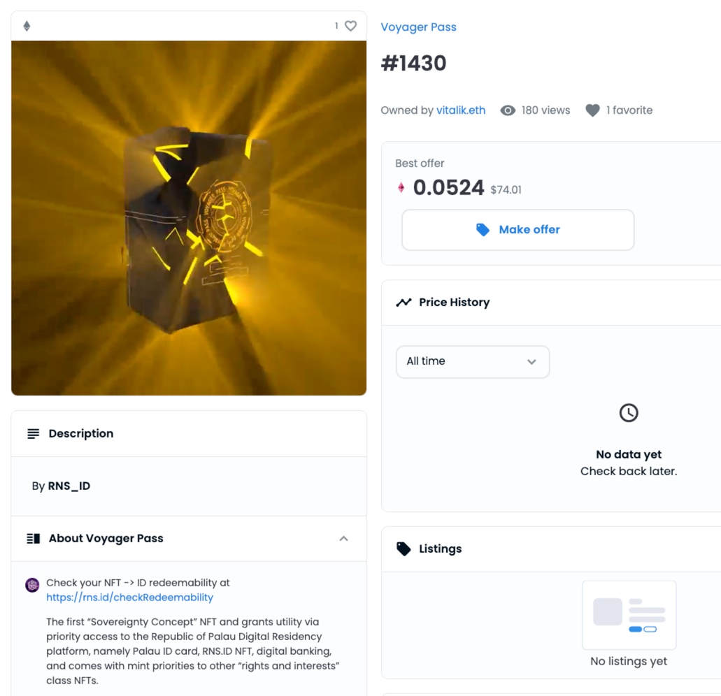 Ethereum Founder Vitalik Buterin First Minted NFT — Voyager Pass 1430 from  RNS.ID | by RNS.ID | Medium
