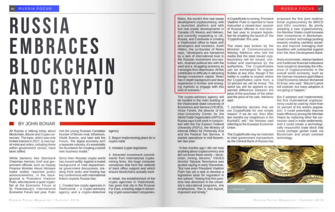 RussiaFocus magazine (circulation 18,000) features Relex cryptocurrency |  by Relex News | Relex Cryptocurrency | Medium