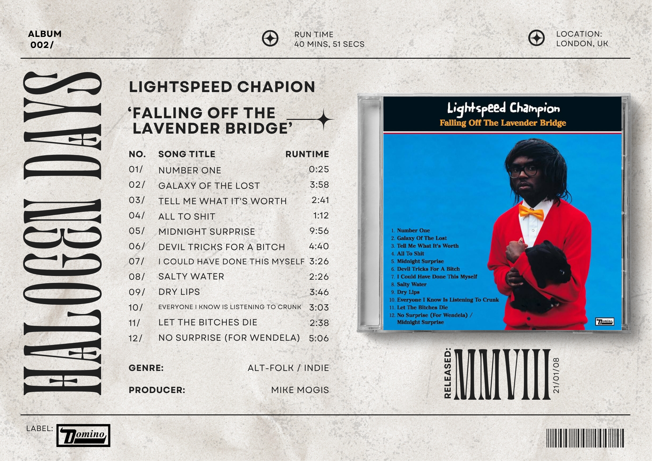 HALOGEN DAYS/002: 'Falling Off The Lavender Bridge' by Lightspeed