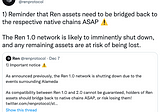Ren 1.0 Network Shutting Down — Ren Asset Holders Urged to Remove Exposure Immediately
