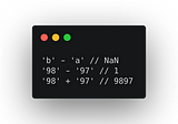 How to get two characters’ ASCII decimal value difference and how +/- are not inverse in JavaScript