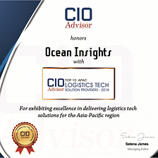 Ocean Insights Named Among Top Ten APAC Logistic Tech Solution Providers