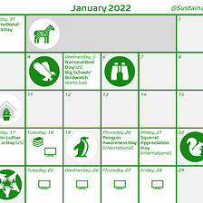 Sustainability Calendar — What’s happening in January 2022