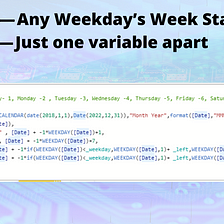 Cheat Sheet — Any Weekday’s Week Start Date— Just one variable apart