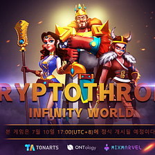 MixMarvel and TonArts jointly launching, CryptoThrone: Infinite World on Ontology on July 10th.