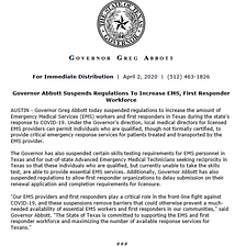Understanding Governor Abbott’s “Qualified But Not Certified” EMS Waiver