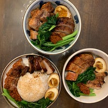 Roast Pork Belly, Char Siu and Soy Marinated Egg Rice Bowl