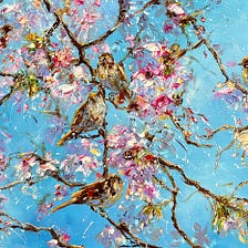 Artwork ‘Sparrows in the Blooming Tree’ by Artist Diana Malivani