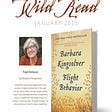 Poster for America’s Wild Read January 2022 with head and shoulders image of author and image of book cover for Flight Behavior. Graphics: Richard DeVries/USFWS