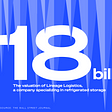The text “$18 billion: The valuation of Lineage Logistics, a company specializing in refrigerated storage Source: The Wall Street Journal” next to the “Number Crunch” logo. Behind the text there is an illustration of icicles.