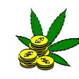 illustration of marijuana leaf with pennies stacked on top of it