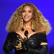 Beyoncé accepts the award for best R&B performance at the 2021 Grammy Awards.