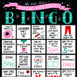 A bingo card, including: “Dad mispronounces ‘Kamala,’” “You put pants on,” “Grandma can’t log on,” and“Mute yourself to fart”