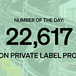Chutes at an Amazon Fulfillment Center with overlying text graphic: “Number of the Day: 22,617 Amazon Private Label Products”