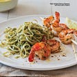 Herb-Grilled Shrimp Skewers with Avocado Linguini