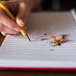 writing in a notepad with a pencil