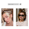 A search bar with the words ‘clean look tutorial’ followed by images of Hailey Bieber