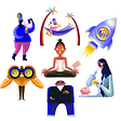 Illustrations of gender neutral people that represent design targets.