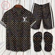 Louis Vuitton Logo pattern Hawaiian Shirt Shorts and Flip Flops