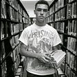 Young man in a library