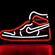 Neon lights in the shape of a Nike shoe