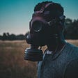 Toxic leader represented by a man in a gas mask