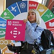 Jillian Mercado, model and disability rights advocate, holding up SDG 10 sign “Reduced Inequalities”​ © United Nations