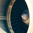 A jet engine on a commercial airplane