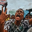 A young Nigerian shouting at the End Sars protest. The picture looks like one of the wrong thoughts about Nigerians.