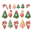 Stickers Merry Christmas and Happy New Year Sweets and Candy Template in Pastel Colors