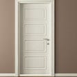 Traditional panel door with white jamb and in contrast with mocha-colored interior paint
