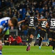 Leipzig players celebrate one of the goals at Anoeta.  /Ander Gillenea (Afp)