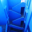 A blue staircase with blue banisters depicting the hidden meanings behind Land del Rey’s new album.