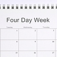 Calendar showing a four-day workweek and a three-day weekend each week for a month.